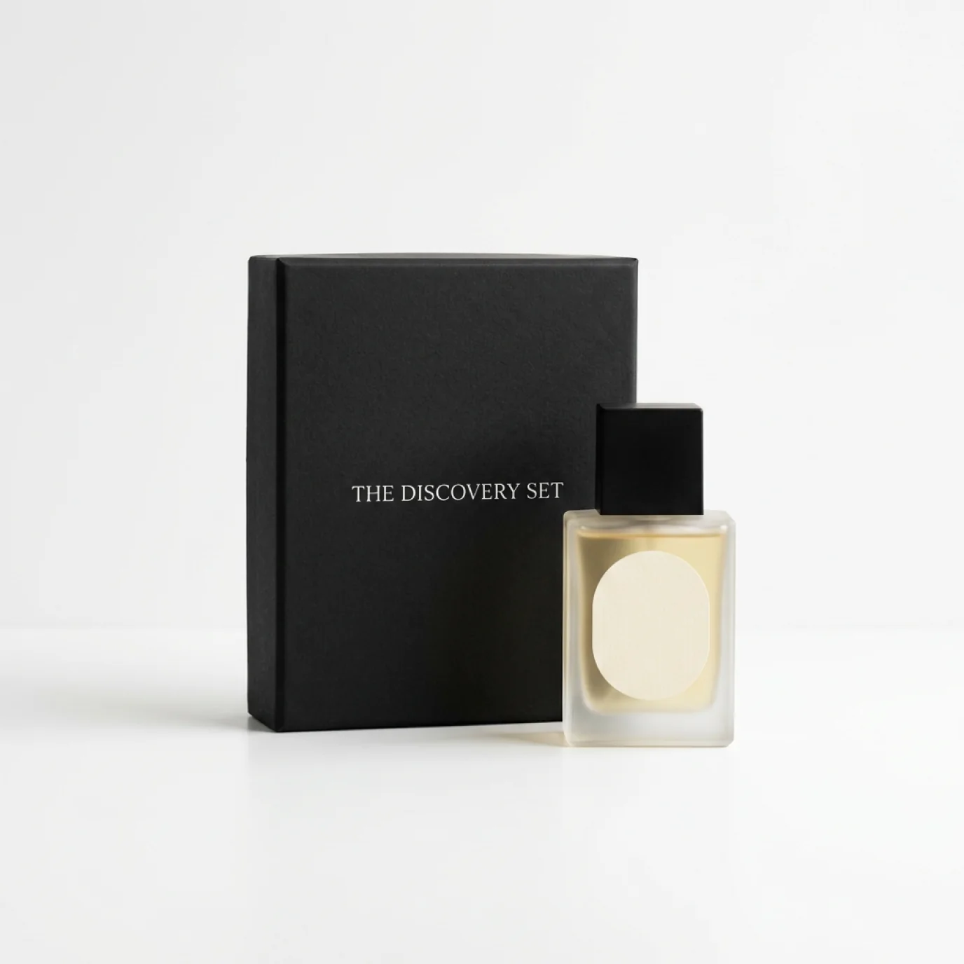 Discovery Set box next to a full bottle