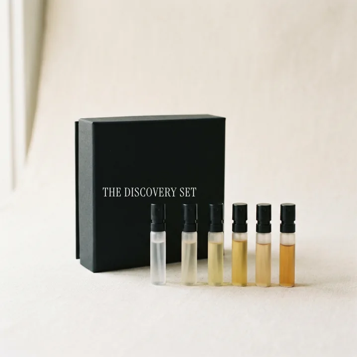 The Discovery Set: a black box and six small sample vials